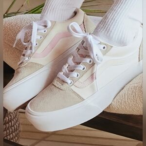 Vans Women's Ward Platform Sneakers Cream Pink Sidestripe Size 8.5